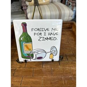 Epic Products Forgive Me For I Have Zinned Wine Ceramic Tile 6x6 Cork Backed EUC